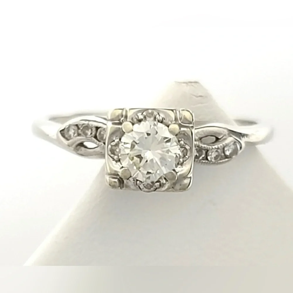 🩶 SOLD! 🩶 Retro Mid Century 14K Gold Diamond Ring - Antique Art Deco - Picture 6 of 13